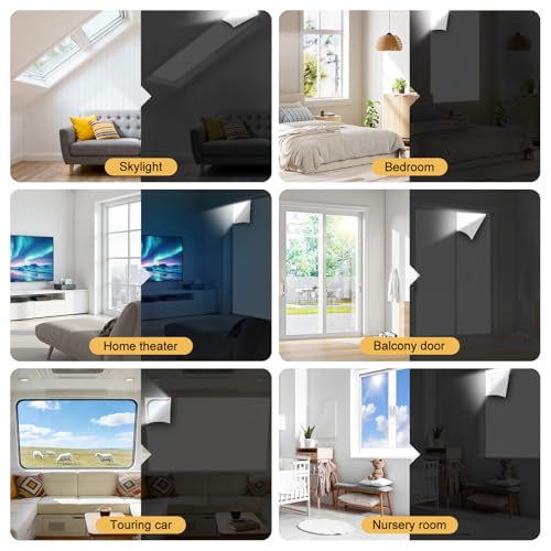 Edonkvi Blackout Window, Blackout Curtain, No Drilling, Linen Fabric Anti Heat Blackout Blind, Can Be Cut Out Thermal Roller Blind by the Metre for Travel, Bedroom, Office, Roof Sun, Window, Home