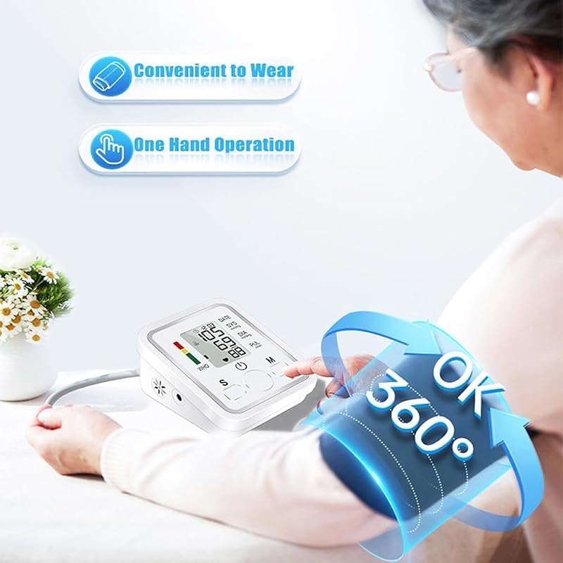 Tensiómetro de Brazo, automático Digital Monitor de presiónarterial para uso doméstico con ajuste del manguito 22-32cm, Detector electrónico defrecuencia cardiaca para Adultos Mayores y Familias — foto 6 de 7