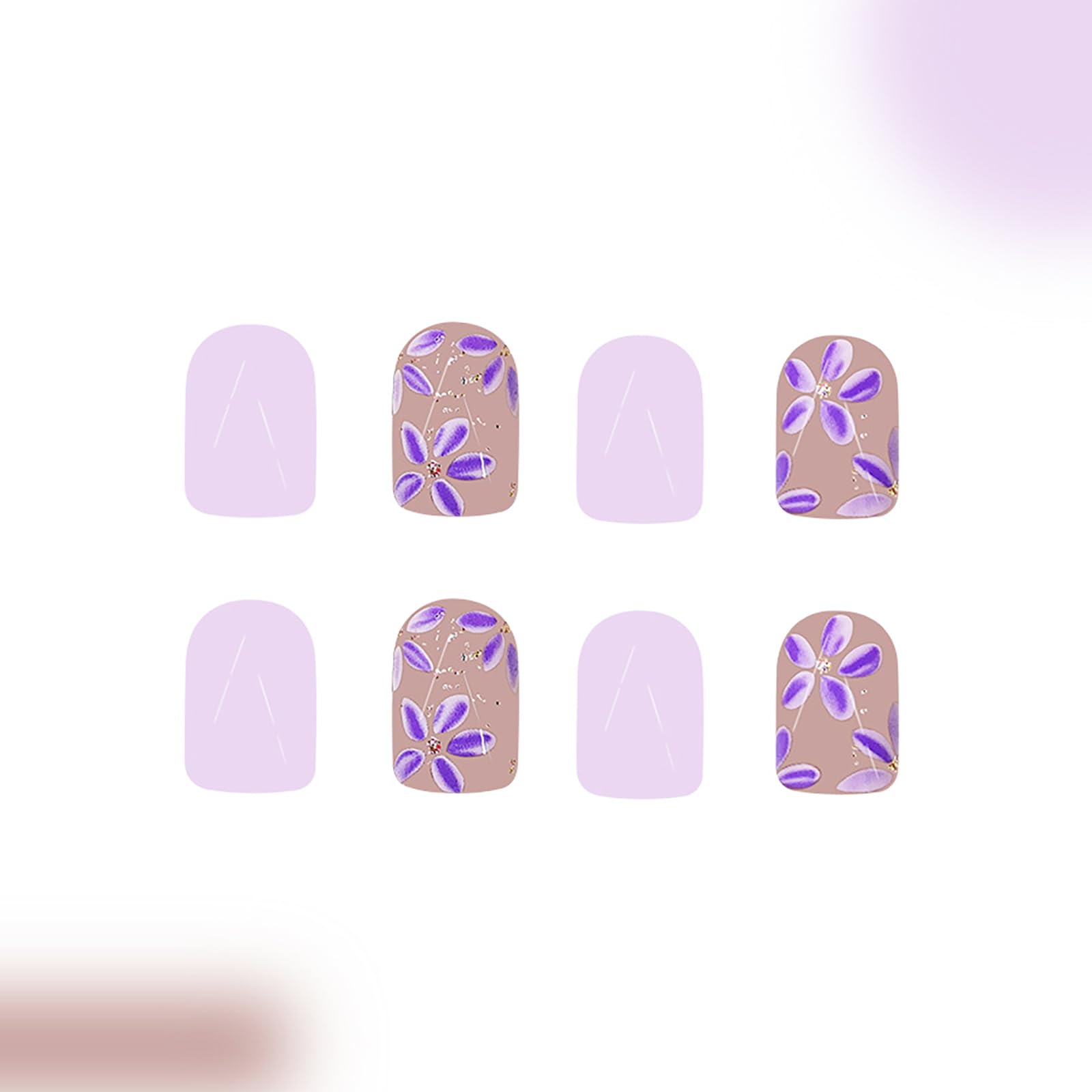 24Pcs Purple Press on Nails Cute Flower Design Fake Nails Spring Press on Nails Short Square Acrylic Nails Glitter Press on Nails Stick on Nails for Women and Girls Spring Summer Nail Art Decor - Image 3