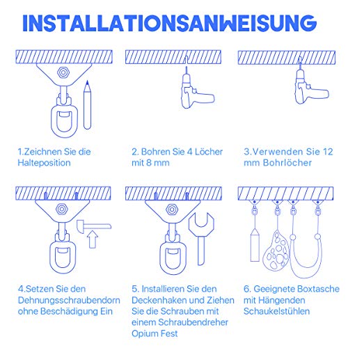 Awroutdoor 450KG Kapazität Edelstahl 360° Drehen Deckenhaken Schaukel, Schaukelhaken, aufhängung Haken mit Schraube für Beton Holz Sets Spielplatz Veranda Sitz Trapeze Yoga 2-teiliges Set – Bild 5