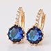GULICX Yellow Gold Tone Blue Round ZIrconia Piercing Hoops Earrings Huggies Sapphire Color