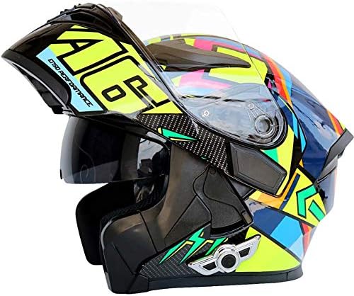 LYJNBB Motorcycle Bluetooth Full Face Helmets, Modular Flip up Dual Visor Anti-Fog Adult Helmet Motocross,Built-in Speaker Headset Microphone for Automatic Answering, DOT Certification