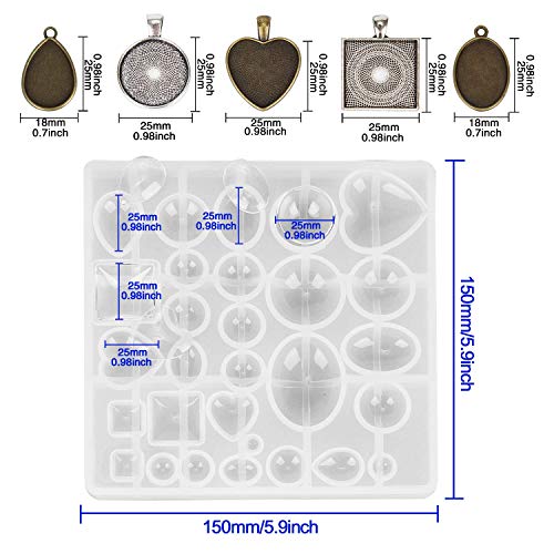 30 Pcs 5 Styles Pendant Trays Molds- Round & Square & Heart & Teardrop & Oval,1 Pcs Silicone Jewelry Casting Molds Jewelry Silicone Mold for Jewelry Making DIY Craft - Thumbnail 6