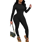 GOBLES Women's Sexy One piece Outfits Long Sleeve Back Zipper Bodycon Jumpsuit Rompers