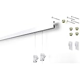 STAS Cliprail Pro Picture Hanging System Set White - Covers 4.92 ft of Wall Space - Heavy Duty Picture Rail &amp; Art Hanging Gallery Kit Without Nails - for Home or Museum (Includes 2 Hooks &amp; Cords)