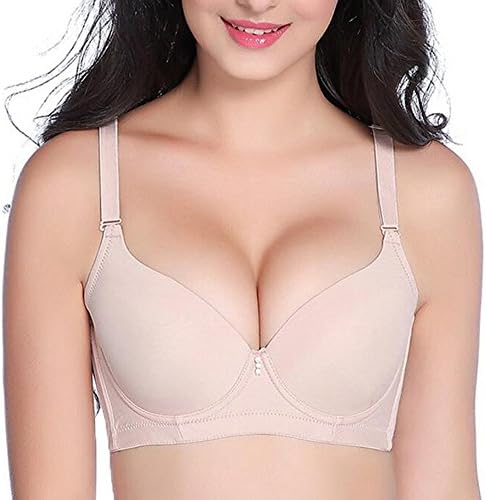 KENTONG HILL Plus Size Bra Big Cup Adjustable Sexy Comfort Push Up Underwire Bra for Women, Nude 85D/38D