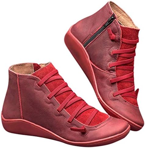 Muchy Clearence! 2019 New Arch Support Boots Comfy Flat Heel Lace Up Waterproof Walking Booties Soft Side Zip Ankle Boot