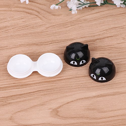Bettal Cute Cat Shaped Contact Lens Case Travel Kit Mirror +Bottle + Tweezers Container Holder (Black)