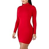 cailami Women's Sexy Basic Long Sleeve Turtleneck Bodycon Club Mini Dress