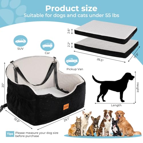 KYG Car Seat Dog Medium / Large Dogs up to 55 lb, Waterproof Dog Seat Car with Two Cushions, Washable Dog Basket, Car Back Seat, Removable for Easy Cleaning, Can Be Used All Year Round