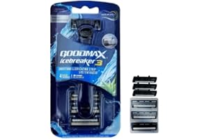 GoodMax Icebreaker 3 Men’s Razor System – Pivoting Triple-Blade Handle with Aloe Lubricating Strip, Nano-Coated Blades, Anti-Slip Grip + 4 Replacement Cartridges