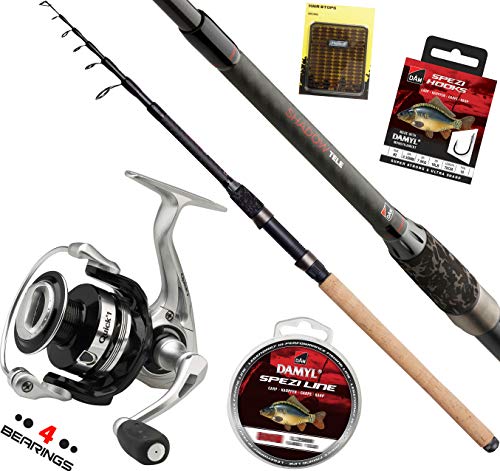 D-A-M Karpfen Set Shadow Profi - Tele Karpfenrute + Rolle Angelset (3,30 m)