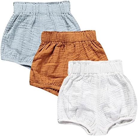 Mary ye Baby Girls Boys 3 Pack Cotton Linen Blend Cute Bloomer Shorts