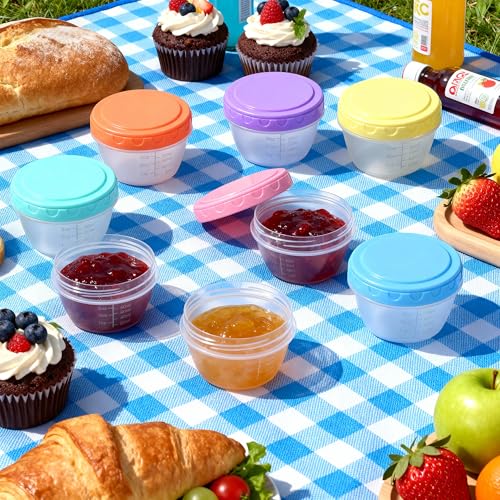 Fentar 18 Pieces Airtight Small Food Containers with Scale, 120ML Reusable Freezer Containers, Small Trays with Lids for Sauces, Yogurt (6 Colors)