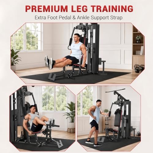 Home Gym Equipment, Multifunctional Home Gym Machine with 150 Lb Weight Stack for Back, Chest, Arms, Legs, All in One Exercise Station, Full Body Workout Machine for Strength Training