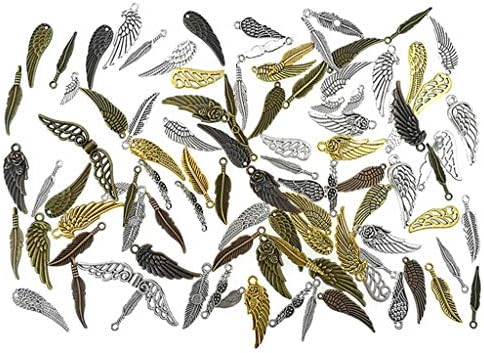 Assorted Angel Wings Feathers punk Charm Pendant Connector for DIY Jewelry Making Findings(100pcs,Assorted Colors)