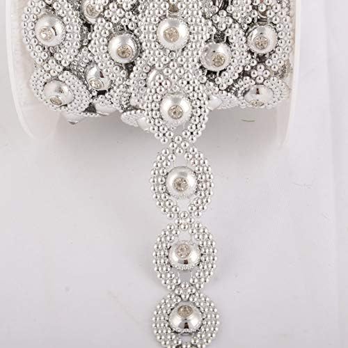 Eoohan Pearl Rhinestones Chain Trims 20mm 0.79"Width and 5mm 0.2"Rhinestones for Wedding Dress Cake Decoration 5 Yards Silver Color