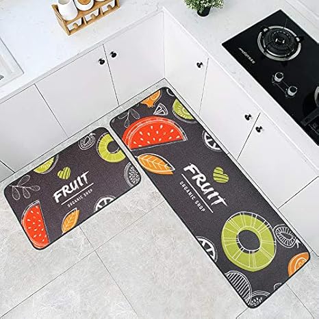 Amazon キッチンマット 2枚セット 50x80 50x150cm おしゃれ フルーツ 黒 玄関マット 足マット 洗える 玄関マット オンライン通販