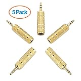 Aurum Cables 5-Pack 3.5mm Male to 6.35mm Female Stereo Adapter