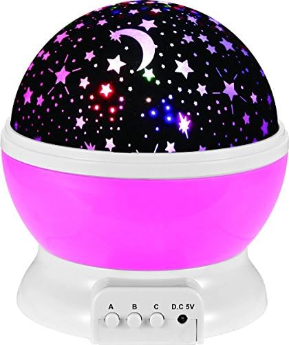 Night Lighting Lamp, Fosa 4 LED Beads 9 Light Color Changing and 360 Degree Romantic Rotating Sky Moon &amp; Cosmos Cover Projector Night Lighting for Kids Bedroom, Best Baby Gift, Christmas Gift (Pink)