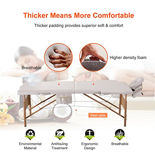 Portable Massage Table Spa Bed,76" Professional Height Adjustable 2 Folding Salon Bed with Carry Bag(White)