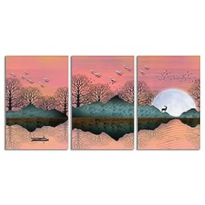 Canvas Wall Art Abstract Forests Painting Artwork for Home Prints Framed - 16"x24" x 3 Panels