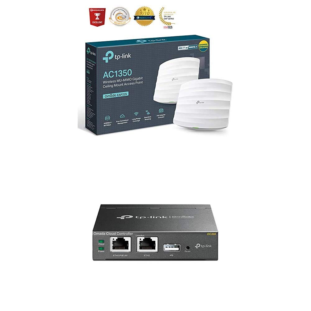 TP-Link AC1350 Wireless Access Point EAP225 with TP-Link OC200 Omada Cloud Controller, Free cloud access to manage from anywhere, anytime