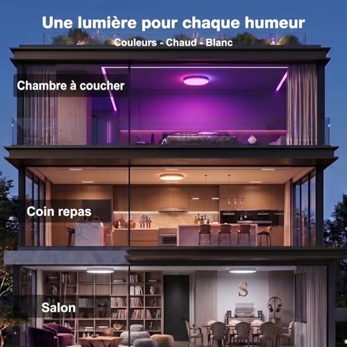 Yeelight Office Close-to-Ceiling Lights RGB LED Smart Ceiling Lights, 60W, 3800 Lumens, 2700K-6500K, Dimmable Lamp, Compatible with Alexa, for Living Room, Bedroom, Kitchen