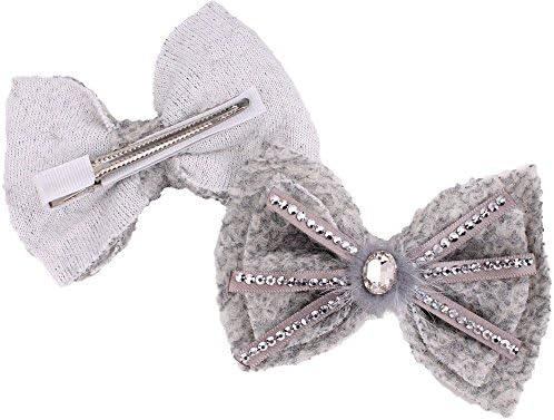 Silver Embellished Feather Bling Bow with Oval Gem with Clip