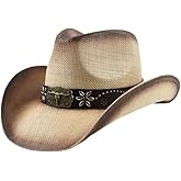 GORGLITTER Women's Straw Cowgirl Hats Cowboy Hat Western Boho Outfits Country Classic Wide Brim Sun Hat