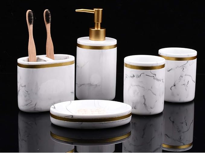 Badezimmer Zubehör Badausstattung Sets 5-Teiliges aus Harz ,Marmor