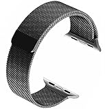 top4cus Double Electroplating Milanese Loop Stainless Steel Replacement iWatch Band with Magnetic Closure Clasp for Apple Watch - 38mm Regular Length - Black