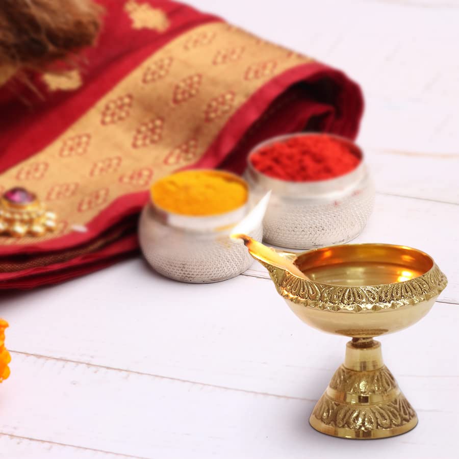 Shubhkart Kuber Diya with Stand (Size: 0) Akhand Brass Table Diya for Puja|Heavy Base Aarti Diya|Brass Deepak for Pooja Diwali Gift Item, Temple Decor, Home Mandir (5cm Height) - 54 Gm 3