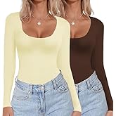 Olankaro Women's Scoop Neck Thermal Underwear Shirts 2 Pack Tops Long Sleeve Slim Fit T Shirt Base Layer