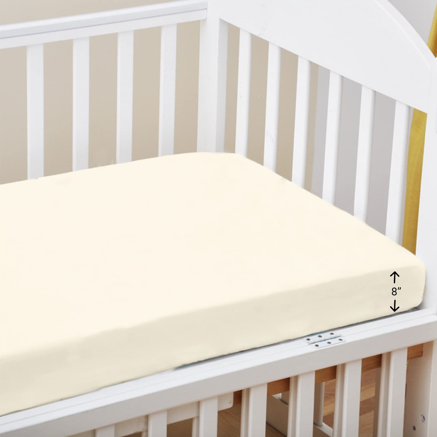 Pizuna Cot Fitted Sheet 70 x 140 cm, New Ivory, 400 Thread Count 100% Long Staple Cotton Fitted Bed Sheet, Soft Sateen Weave Baby Cot Sheet with 15 cm Deep Pocket