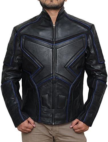 Men Black Biker Real Leather Jacket 3XL
