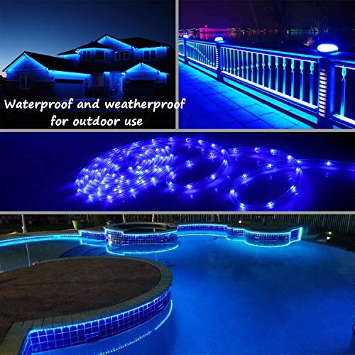 Areful Blue LED Lights, 16ft Rope Lights, Connectable and Flexible Blue Strip Lighting, High Brightness 3528 LEDs with Clear PVC Jacket, Waterproof Weatherproof for Indoor Outdoor Use