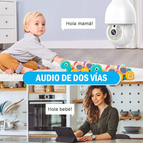 E T EASYTAO | 2PCS Q17 Foco con Camara de Seguridad WiFi, 2MP Camara de Foco 360°, iCSee Tris Home App, Base E27, Visión Nocturna, Audio Bidireccional, Detección de Movimiento, Compatible con Alexa