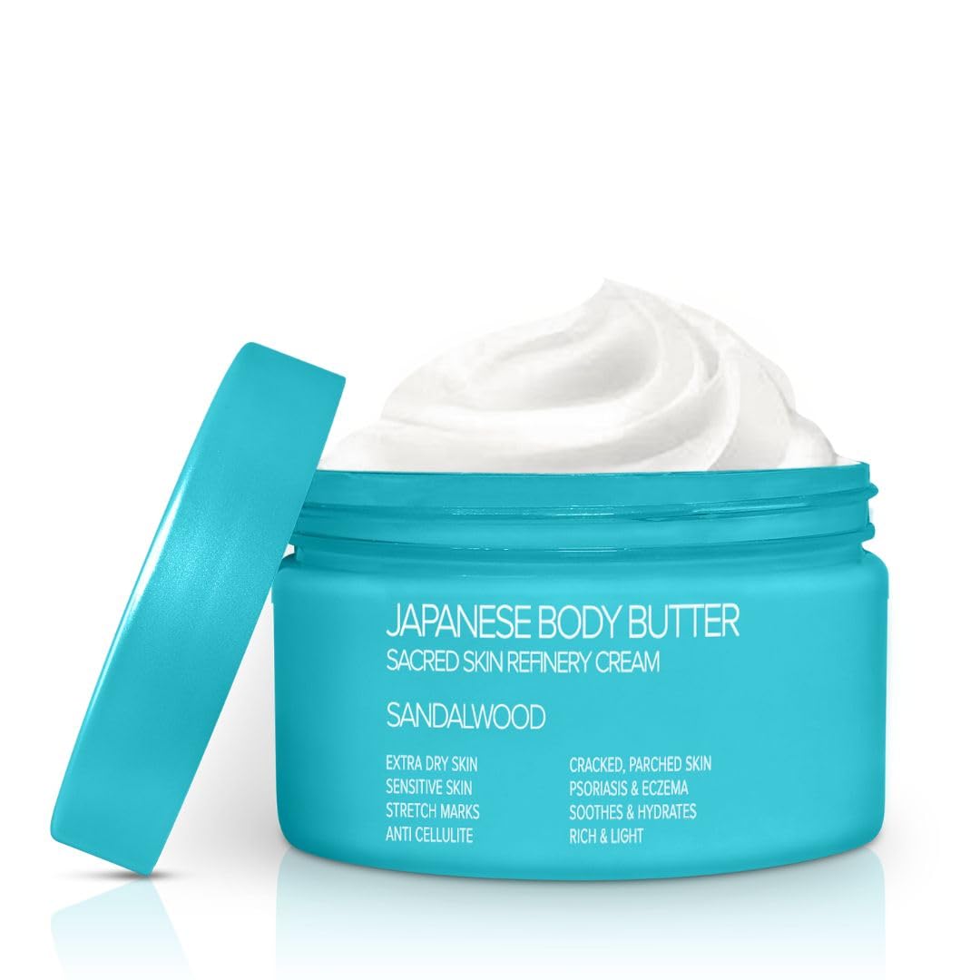 Onsen Secret Japanese Body Butter - Skin Refinery Cream Natural and Organic Moisturizing Clear Skin Exfoliator with All Coconut and Jojoba Oil for Women- 8.6 fl oz/255 ml (Sandalwood)