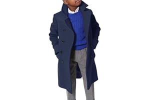 Ebifin Boys Notch Lapel Double Breasted Long Trench Coat Casual Classic Peacoat