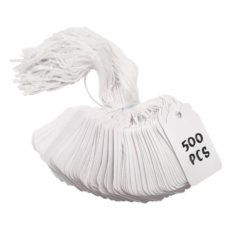 Swift Strung Tags White Card Clothing Parcel Label String Hanging Gift Swing Tickets Kraft Hang Price Labelling 32mm x 22mm (Pack of 500)