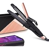 AmoVee 2 in 1 Flat Iron Curling Iron Mini Hair Straightener with Black Titanium Coated, Dual Voltage, 1 Inch, Carry Bag Inclu
