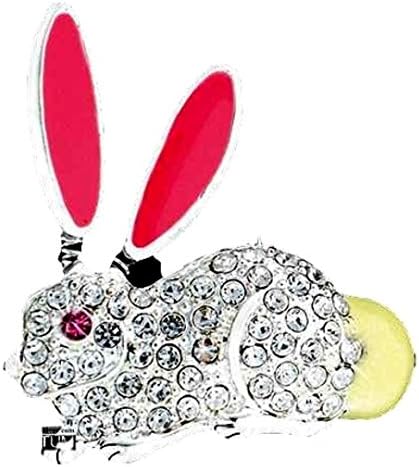 Bunny Rabbit Pin Brooch Clear Crystal Moveable Ears Pewter