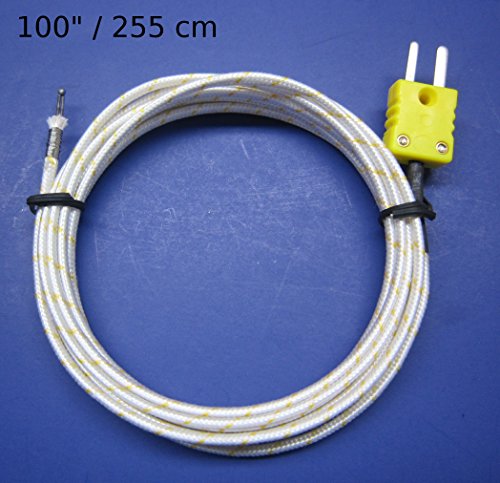 K-Type Wire Thermocouple Sensor Probe with High Temperature Ceramic Fiber Insulation 1832F or 1000C Extra Long 100 inch