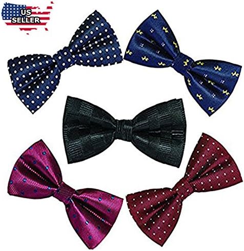 OUMUS 5 PC Mens Assorted Pattern Pre-Tied Adjustable Neck Tie Bowties