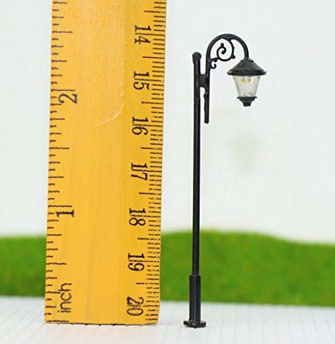 thumbnail image 2 of EVEMODEL 10-Pack HO/OO Scale Street Light Lamp Posts - White Metal, Pre-Built With LEDs - Model Railway 2 of 5