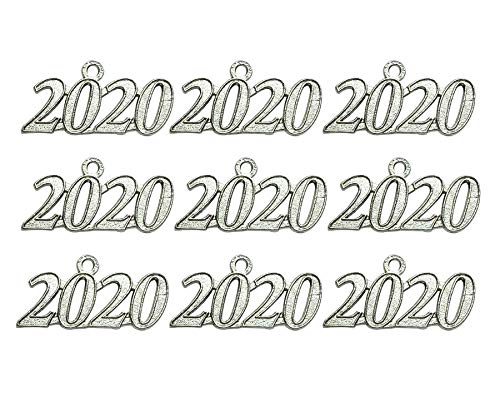 Grekywin Gold Color Signet 2020 Year for Graduation Tassel, Charms Pendants DIY, Bracelet and Necklace, 9 Pcs (9 pcs Silver 2020)