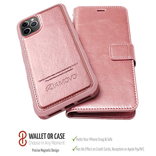 AMOVO Case for iPhone 11 Pro (5.8'') [2 in 1] iPhone 11 Pro Wallet Case Detachable [Vegan Leather] [Hand Strap] [Stand Feature] iPhone 11 Pro Flip Folio Case Cover with Gift Box Package (Rosegold) - Thumbnail 5