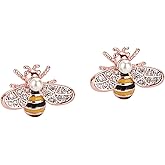 Reffeer Solid 925 Sterling Silver Cute Bee Earrings Stud for Women Teens Small Freshwater Pearl Bee Earrings