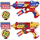 POKONBOY Foam Dart Gun Toy Gun - 2 Sets Super Hero Toy Guns with 40 Pack Refill Foam Bullet Darts and 2 Targets